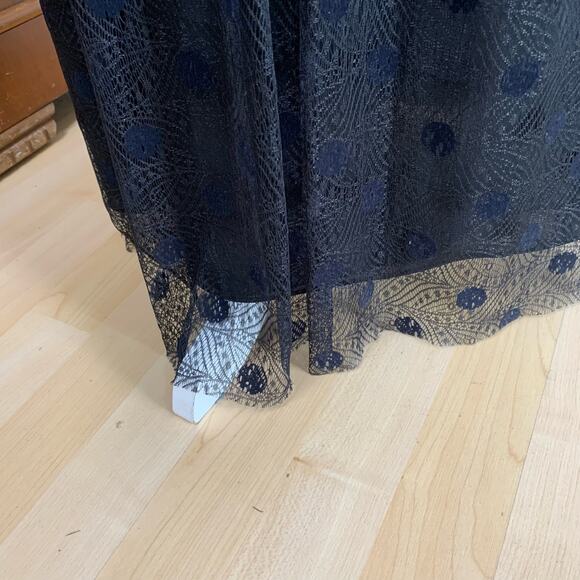 Kay Unger NY Size 6 Lace Velvet Polka Strapless Maxi Dress Black Party Cocktail - Picture 10 of 12